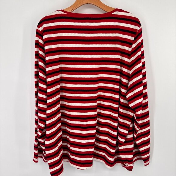 Talbots Womens Red White Striped V-Neck Long Sleeve Top size 3X Cotton - Picture 8 of 10